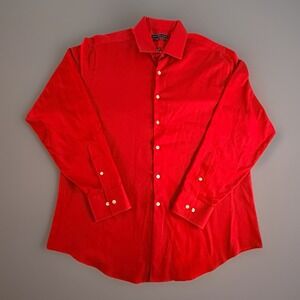 Geoffrey Beene Mens Red Fitted Dress Shirt 17.5 34/35 No Iron Button Up